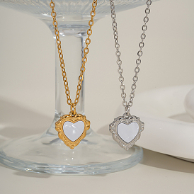 Винтаж 304 ожерелья из нержавеющей стали с подвеской в виде сердца из натуральной белой ракушки для женщин