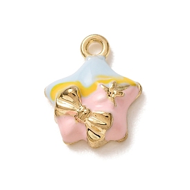 Colgantes de esmalte de bronce, dijes con forma de estrella y lazo, dorado