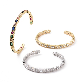 Cubic Zirconia Heart & Rectangle Open Cuff Bangle, Brass Jewelry for Women