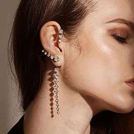 Sparkling Long Tassel Ear Cuff with Shimmering Rhinestones - Chic and Minimalistic Design