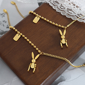 Sweet Princess Mechanical Rabbit Square Brand Bracelet Titanium Steel Plated 18k Gold - Female Hand Jewelry E341