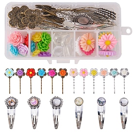 SUNNYCLUE DIY Hair Clip Kits, with Iron Snap Hair Clip Findings, Vintage Iron Hair Bobby Pin Findings and Resin Cabochons