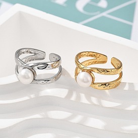 304 из нержавеющей стали манжеты кольца, с бисером пресноводного жемчуга, ионное покрытие (ip)