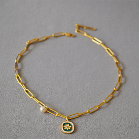 Handmade Enamel Daisy Short Necklace - Vintage, Unique, Sophisticated, Collarbone Chain.