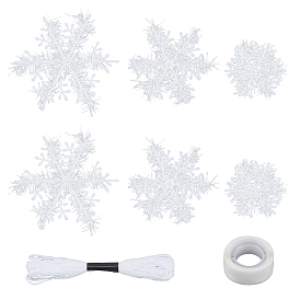 CHGCRAFT 3 Style Snowflake Plastic Pendants, with Lacer Wool Yarn, with 100pcs Removable Double Sided Dots of Glue Tape and Cotton Embroidery Thread