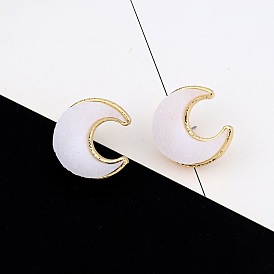 Charming Moon Earrings with Resin Tree Design - Cute and Simple Crescent Studs for Women