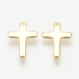 Brass Tiny Cross Charms, Nickel Free, Real 18K Gold Plated