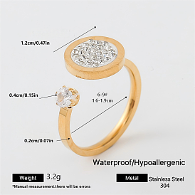 304 Stainless Steel Rhinestone Finger Cuff Rings for Couple, Round