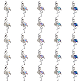 25шт 5 цвета подвески из цинкового сплава, со стразами, фламинго, серебряные