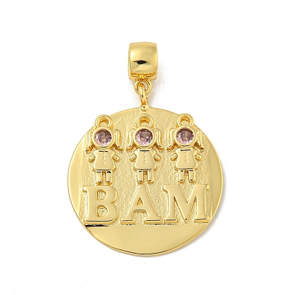 Латунные микро проложить кубического циркония подвески, без кадмия и без свинца, реальный 18 k позолоченный, Детские круглые подвески с буквами и плоскими буквами