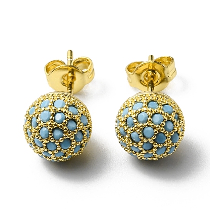 Rhinestone Disco Ball Stud Earrings, Real 18K Gold Plated Brass Jewelry for Women, Lead Free & Cadmium Free