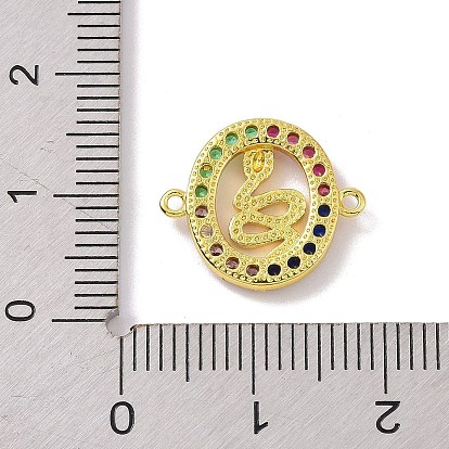 Breloques connecteurs en laiton plaqué or véritable avec zircone cubique micro pavée, ovale avec maillons serpent