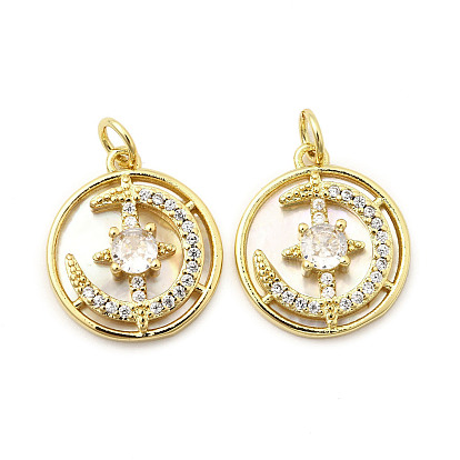 Латунные микро проложить кубического циркония подвески, без кадмия, без никеля и без свинца, плоский круглый с подвесками в виде лунных звезд, с оболочкой, с целью перехода в кольце
