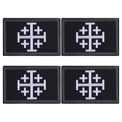 4Pcs Rectangle Polyester Jerusalem Cross Embroidered Patch, Tactical Patch for Backpacks, Jackets