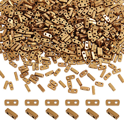 640шт. гальванизированные стеклянные бусины, 2-луночное, прямоугольные