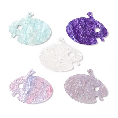 Acrylic Disc Big Pendants, with Glitter Powder, Imitation Gemstone Style, Drawing Board