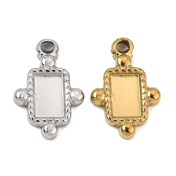 304 Stainless Steel Pendant Cabochons Settings, Rectangle Charms, Ion Plating(IP)