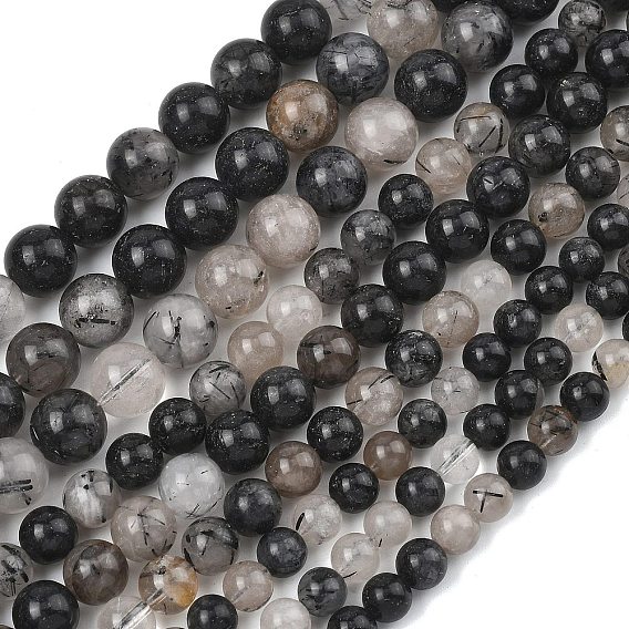 Натуральный турмалированный кварц / черный рутиловый кварц, круглые