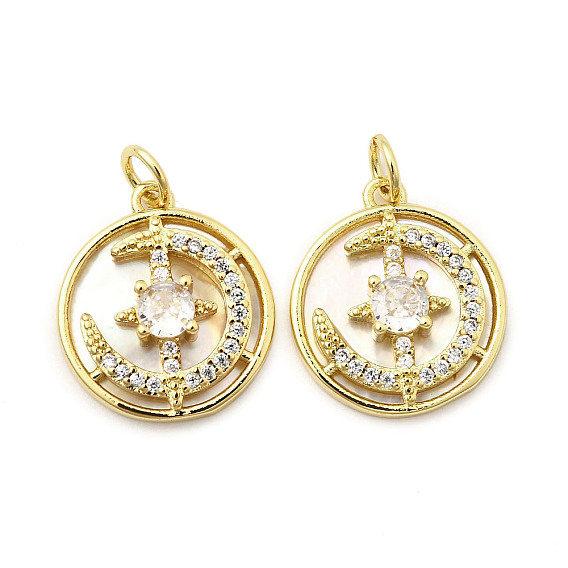 Латунные микро проложить кубического циркония подвески, без кадмия, без никеля и без свинца, плоский круглый с подвесками в виде лунных звезд, с оболочкой, с целью перехода в кольце