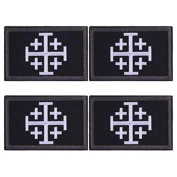 4Pcs Rectangle Polyester Jerusalem Cross Embroidered Patch, Tactical Patch for Backpacks, Jackets