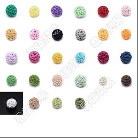 56Pcs 28 Colors Organic Wool Fabric Beads, with Wooden Bead Inside, Round