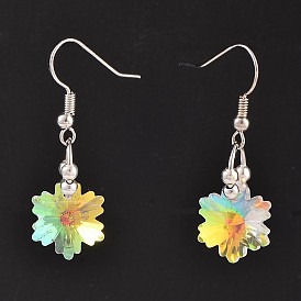 Flower Glass Dangle Earrings, with Brass Earring Hooks, 37.5x12.5mm, Pin: 0.6mm