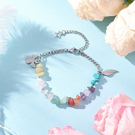 Браслеты из бусин с натуральными и синтетическими драгоценными камнями, 304 Браслеты из витых цепей из нержавеющей стали для женщин, угол и крылья