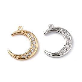 Brass Micro Pave Clear Cubic Zirconia Charms, Moon