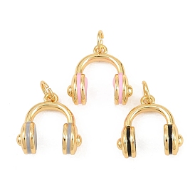Brass Pendants, Headphones Charms, with Enamel, Cadmium Free & Lead Free, Long-Lasting Plated, Rack Plating, Real 18K Gold Plated