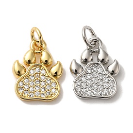 Rack Plating Brass Micro Pave Cubic  Zirconia Pendants, Long-Lasting Plated,  Cadmium Free & Lead Free, Paw Print