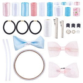 DIY Hair Ornaments Accessories Kits, Including Polyester Ribbon, Hot Melt Adhesive, Half Round Plastic Shank Buttons, Iron Alligator Clips, Sewing Thread and Hair Ties