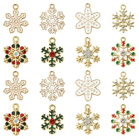 16 pcs 8 styles alliage émail avec pendentifs en strass, Noël, flocon de neige