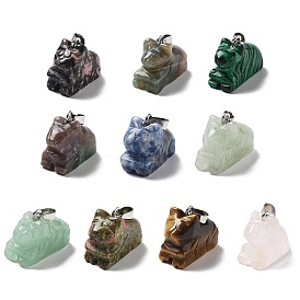 Mixed Gemstone Pendants, Dog Charms with Platinum Plated Metal Snap on Bails, Mixed Dyed and Undyed