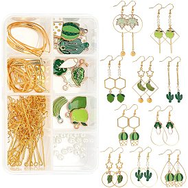 Ensembles de fabrication de boucles d'oreilles en vert, y compris les pendentifs et les maillons en alliage émaillé, anneaux de liaison et crochets de boucles d'oreilles, Perles en verre nacré, épingle de fer et anneaux de saut