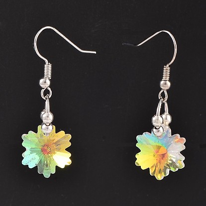 Flower Glass Dangle Earrings, with Brass Earring Hooks, 37.5x12.5mm, Pin: 0.6mm