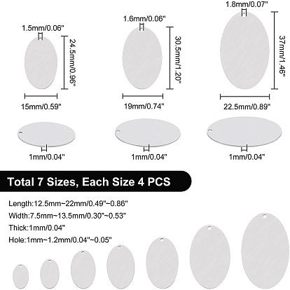 Unicraftale 28Pcs 7 Style 304 Stainless Steel Pendants, Stamping Blank Tag, Laser Cut, Double-sided Drawing Effect, Oval