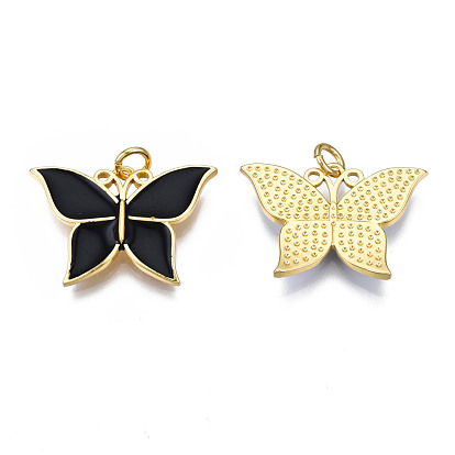 Brass Enamel Pendants, with Jump Ring, Cadmium Free & Nickel Free & Lead Free, Real 16K Gold Plated, Butterfly