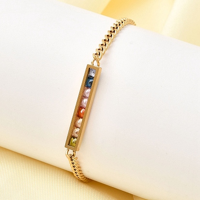 Прямоугольник 304 браслеты из нержавеющей стали со стеклянными звеньями для женщин, ионное покрытие (ip)