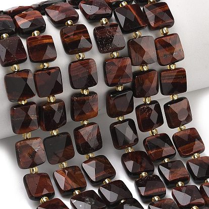 Природных тигровый глаз бисер нитей, квадратный, граненые, с бисером
