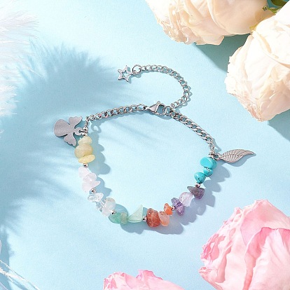 Браслеты из бусин с натуральными и синтетическими драгоценными камнями, 304 Браслеты из витых цепей из нержавеющей стали для женщин, угол и крылья