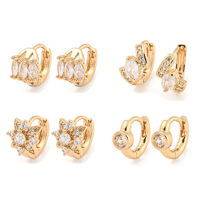 Латунные серьги-кольца из прозрачного кубического циркония, овальный/плоский круглый/цветок