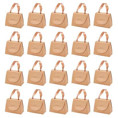 Складная подарочная коробка для конфет из крафт-бумаги, Конфетница в форме сумочки с ручкой из ленты, для свадьбы