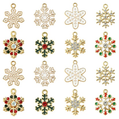 16 pcs 8 styles alliage émail avec pendentifs en strass, Noël, flocon de neige