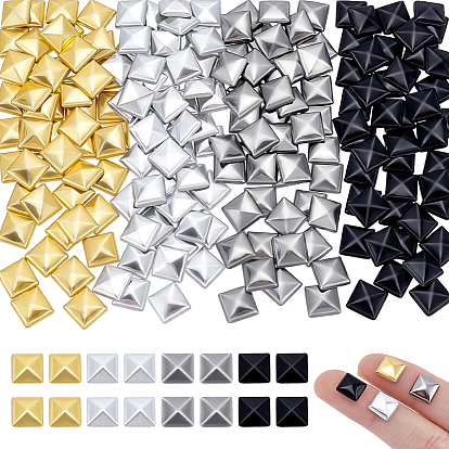 340 pièces 4 couleurs clous thermocollants en aluminium, clous à dos plat, colle flatback sur goujons, carrée