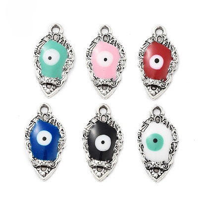Alloy Enamel Pendants, Teardrop with Evil Eye Charm, Cadmium Free & Nickel Free & Lead Free, Antique Silver