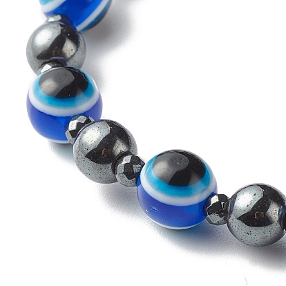 Evil Eye Resin Beads Stretch Bracelet for Girl Women, Synthetic Hematite Beads Bracelet with Hamsa Hand /Hand of Miriam Charm