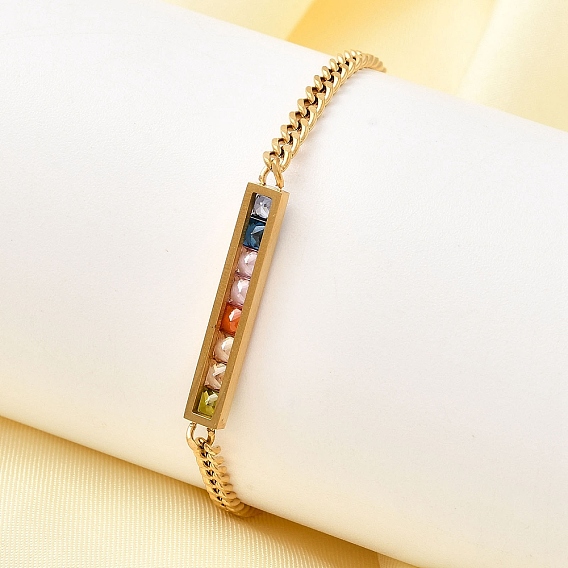 Прямоугольник 304 браслеты из нержавеющей стали со стеклянными звеньями для женщин, ионное покрытие (ip)