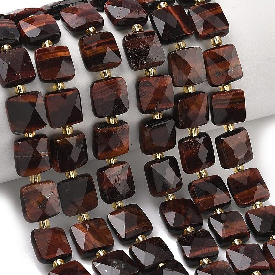 Природных тигровый глаз бисер нитей, квадратный, граненые, с бисером