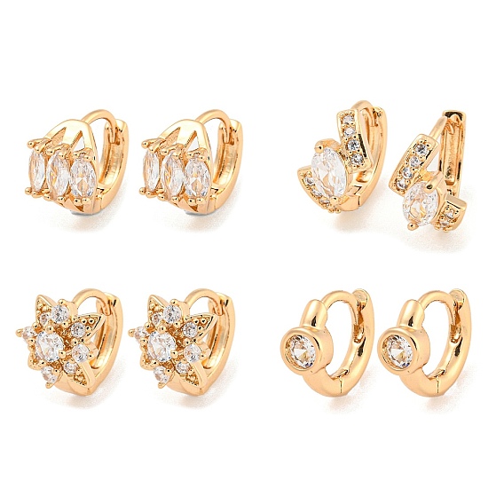 Латунные серьги-кольца из прозрачного кубического циркония, овальный/плоский круглый/цветок