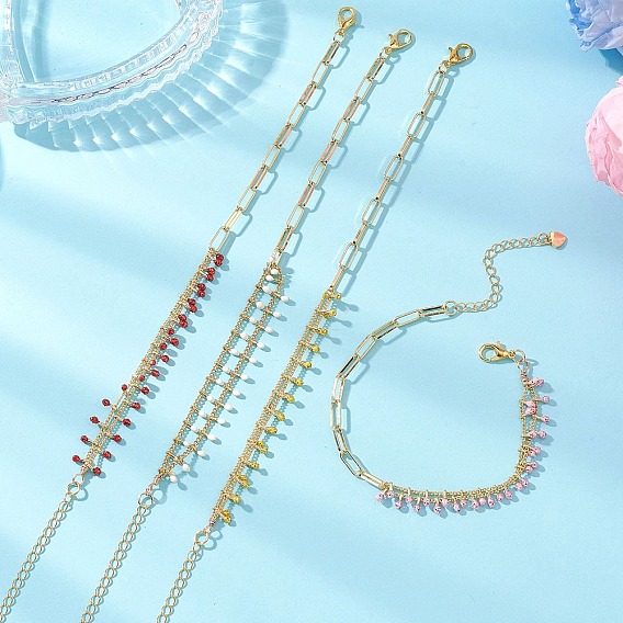 Браслеты из латунных эмалированных звеньев с бусинами и цепочки в виде скрепок для женщин, реальный 18 k позолоченный